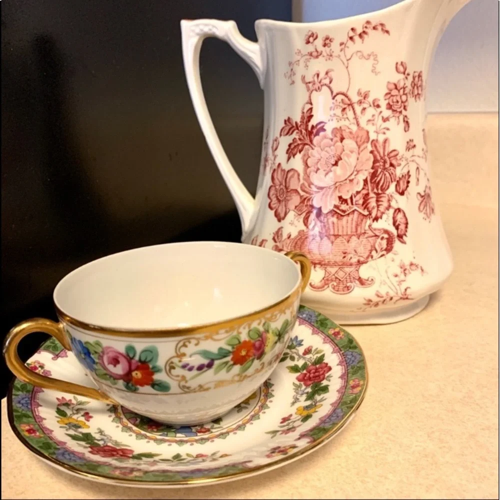 Charlotte Staffordshire Pitcher Red & White Porcelain China
